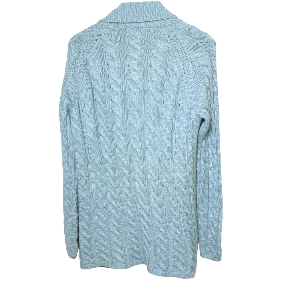 Talbots Womens 100% Wool Cable Knit Shawl Collar Open Cardigan Blue Size M - Picture 3 of 8